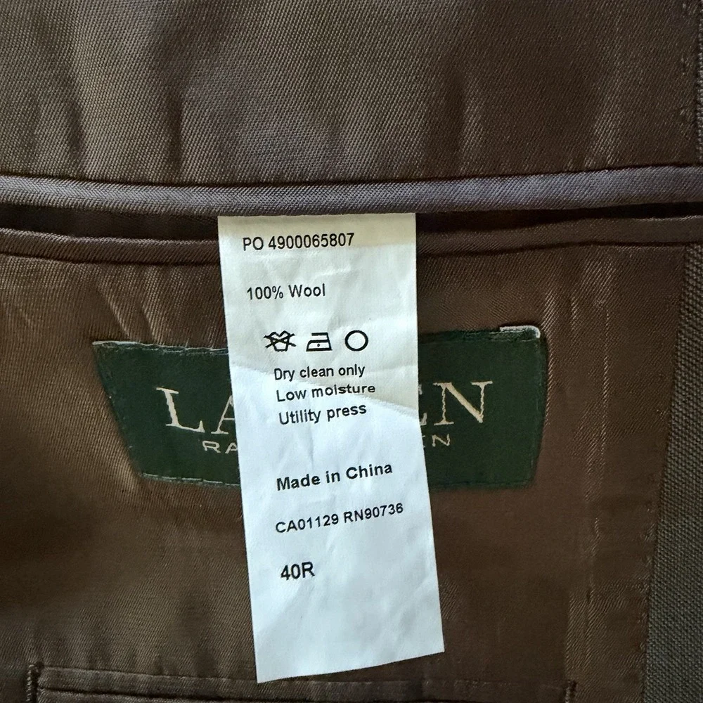 Lauren Ralph Lauren Brown 100% Wool Blazer Sport Coat Men's 40R Classic Suit